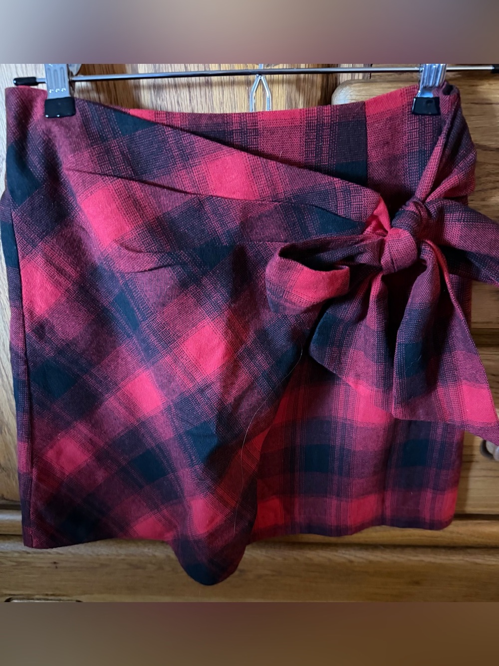 Pink Lily Red and Black Plaid Wrap Mini Skirt with Side Bow, size small